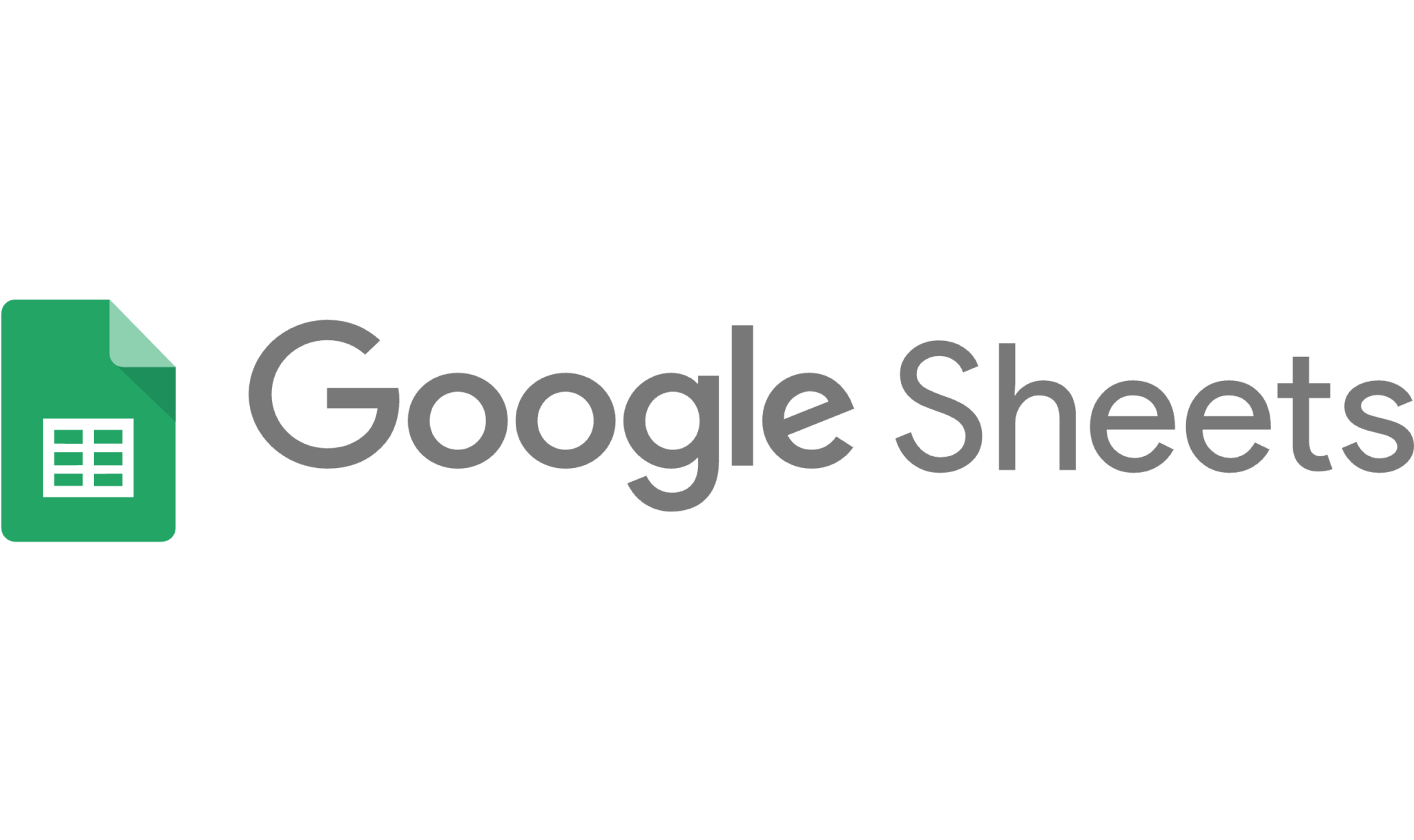 Logotipo de Google Sheets que muestra un icono de documento verde con una cuadrícula blanca en su interior, seguido del nombre de la marca en tipografía sans-serif gris.