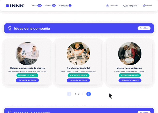 Evaluacion-tecnica-proyectos-innovacion-empresarial-INNK Software de gestión de ideas Interfaz de evaluación técnica de INNK para calificar factibilidad, grado de innovación, impacto y relación costo-beneficio en la gestión de proyectos corporativos.