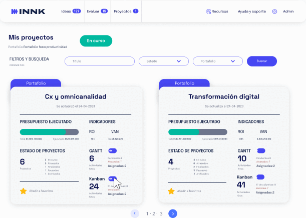 Monitoreo-en-linea-diagrama-Gantt-gestion-proyectos-INNK Interfaz de monitoreo en línea de INNK con diagrama de Gantt para la gestión de proyectos, validación de usuarios y planificación de portafolio estratégico empresarial.