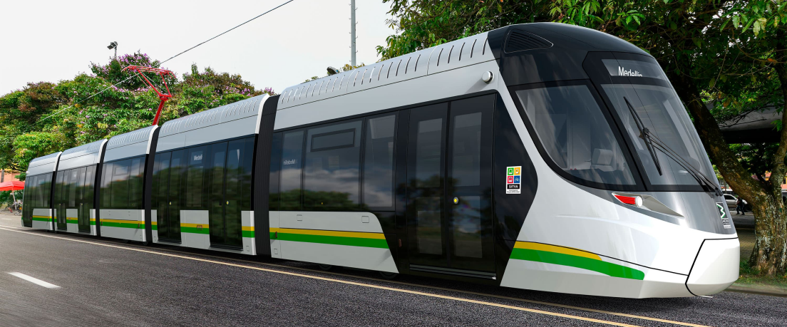 Casos de Éxito. Diseño moderno de tranvía eléctrico para transporte masivo urbano, representando la innovación en movilidad sostenible y gestión de infraestructuras de INNK.