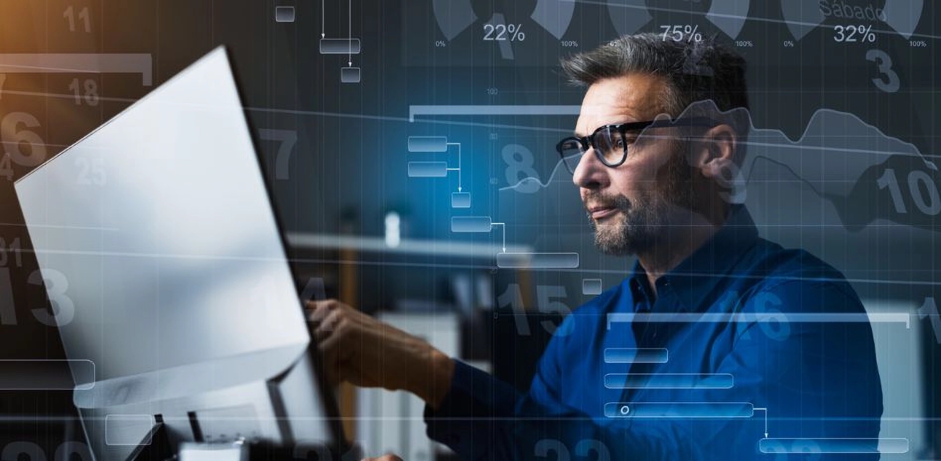 monitoreo-avanzado-gestion-proyectos-innovacion-empresarial-portafolio-estrategico Profesional analizando métricas avanzadas y cronogramas en pantalla para la gestión de proyectos e innovación empresarial dentro de un portafolio estratégico corporativo.